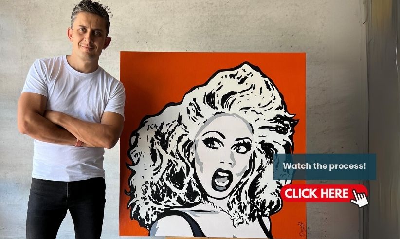 RUPAUL Diegodalo with a red pop art portrait canvas