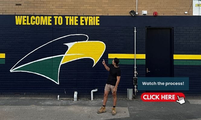 Hand-painted Welcome to the Eyrie sign for Woodville West Torrens Eagles