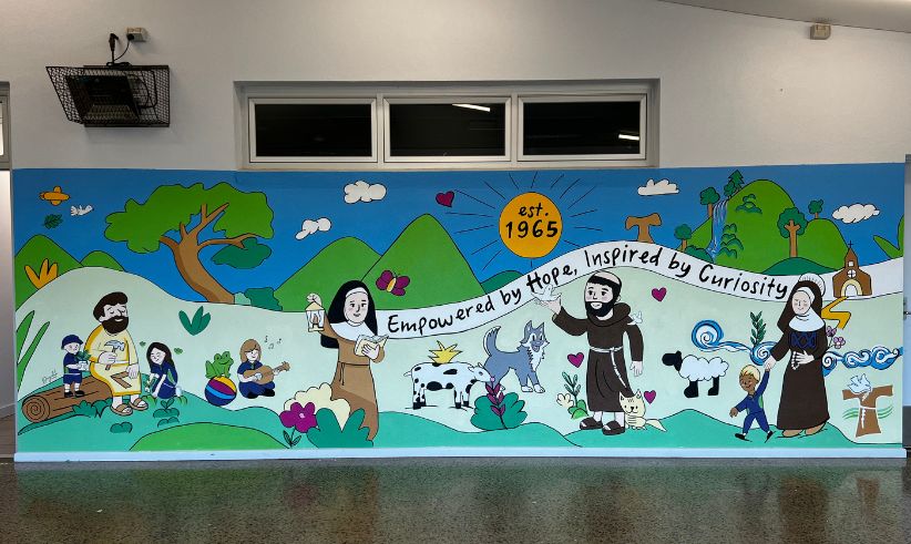 Finished school mural at St Francis of Assisi School, Newton, Adelaide