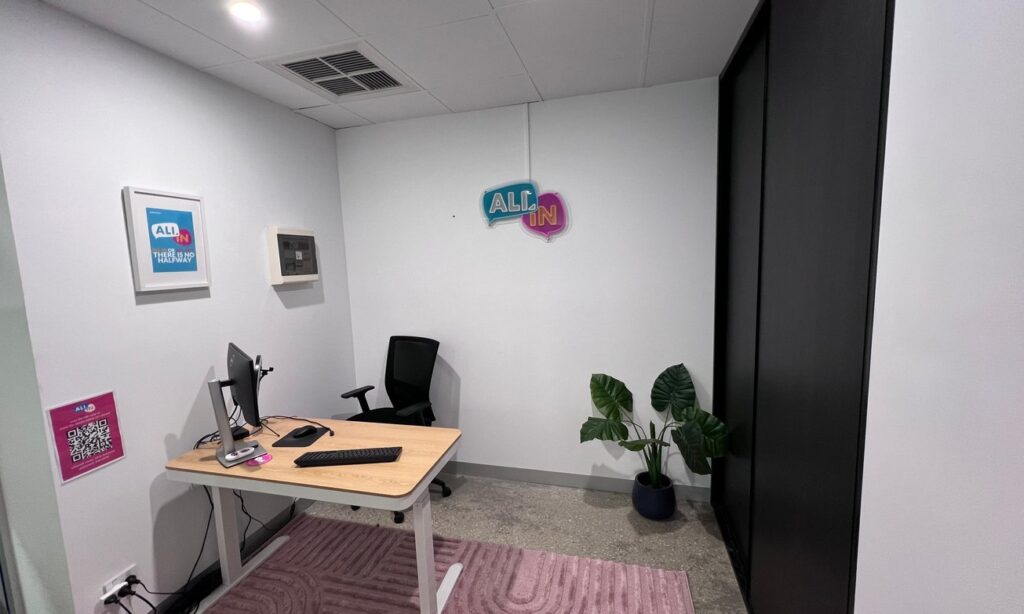 All In Advisory meeting room before the wall mural