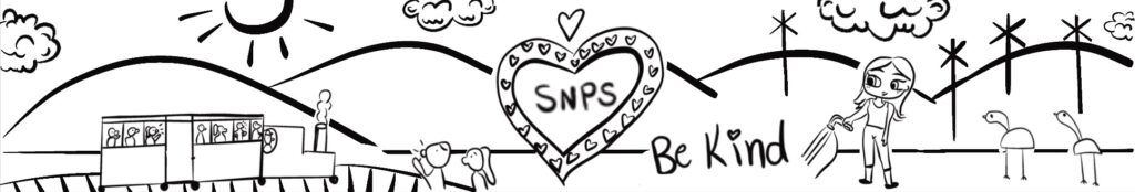 Line sketch of the Stirling North Primary School mural combining student drawings