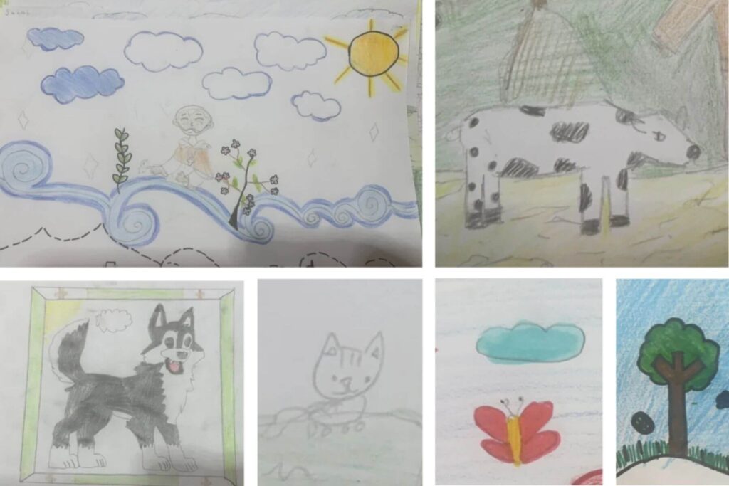 3 Student drawings used as design ideas for a school mural