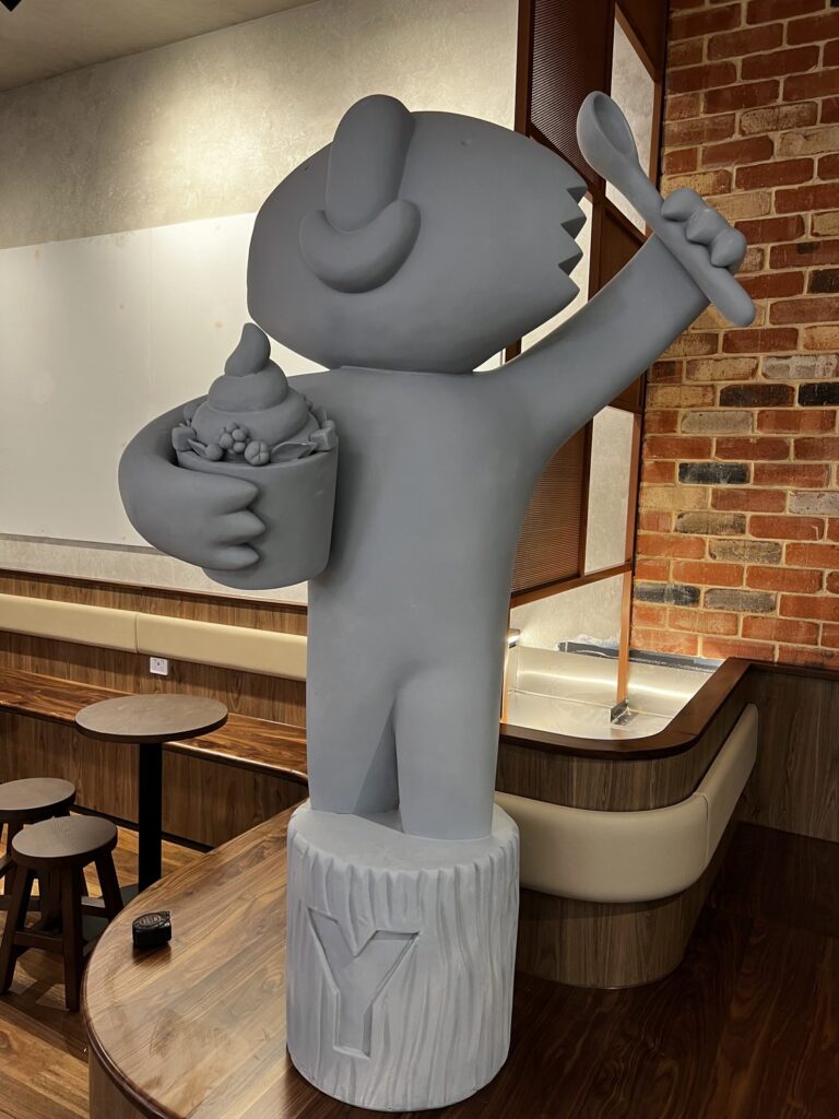Unpainted Yo-Chi Bear sculpture inside the new Yo-Chi store at Tri Plaza, Adelaide, before painting